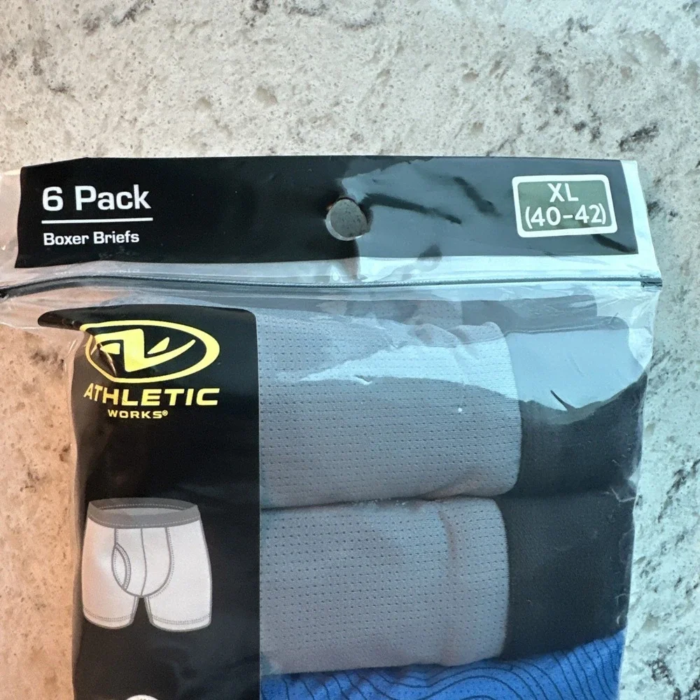Athletic Works Mens 6 Pack Ultra Lite Mesh Boxer Briefs XL 40-42 Blue Gray Black